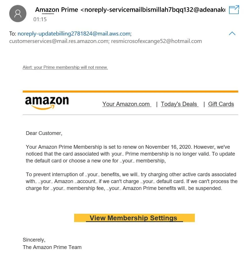 Bluffmail från Amazon.