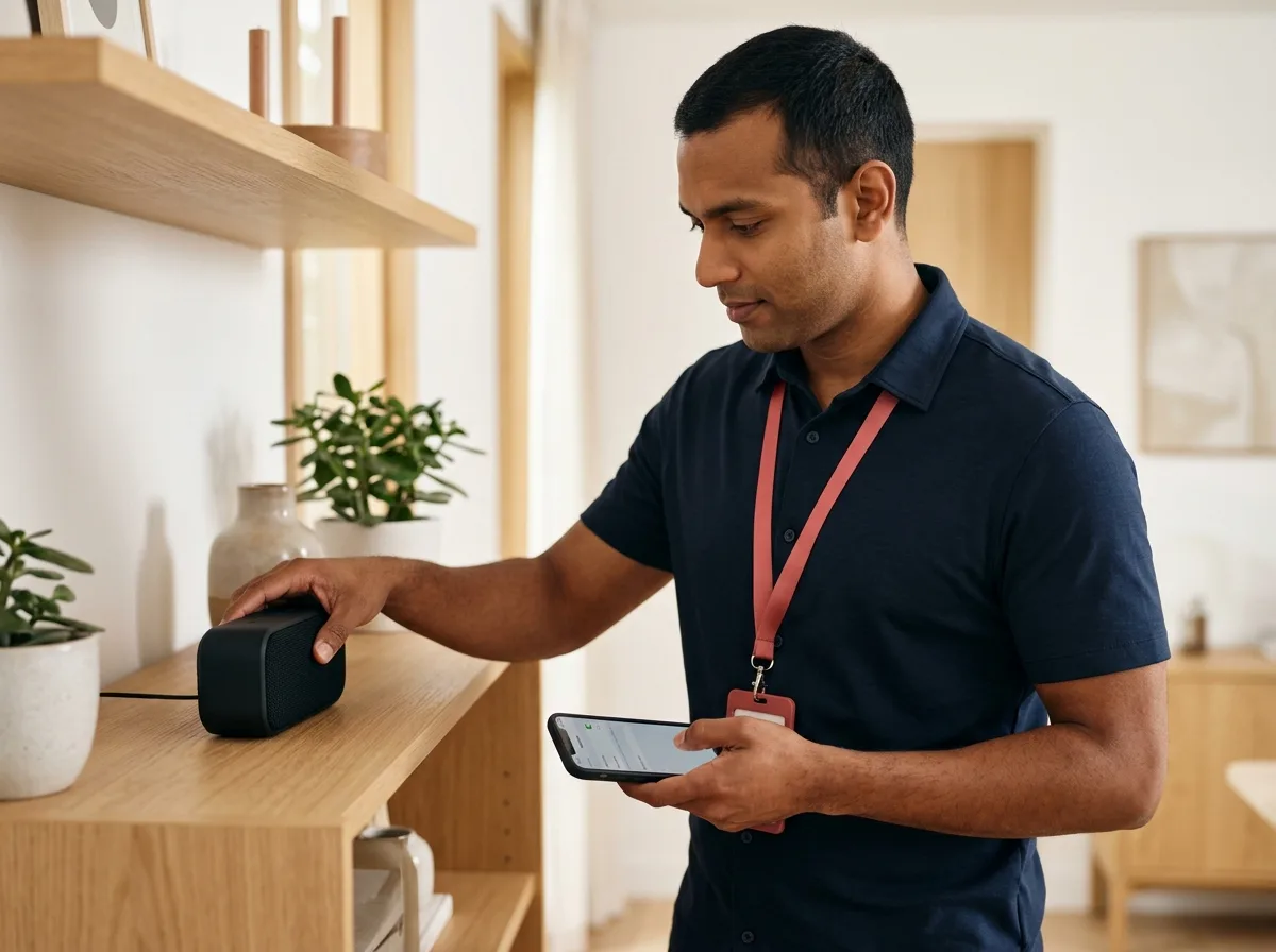 TechBuddy-tekniker hjälper till med högtalare